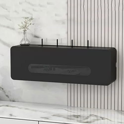 Solid Wood Wall Mounted Wireless Router Shelf Storage Box Router Organizer & Cord Management Container Hide and Organize Your Router (Svart 70x20x13cm)