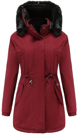 ANUFER Donna Reversibile Trapuntato Giacca Parka Cotone Imbottito Cappotto Invernale con Staccabile Cappuccio in Pelliccia Sintetica SN079220 Borgogna S