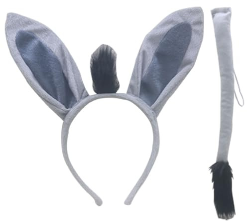 Pesoncarl Eselkostüm 2PCS-Set, entzückende hautfreundliche Halloween-Kostüme mit Stirnband, einstellbarem DIY-Schwanz, näher bindende Tierkostums für Halloween-Party-Cosplay.
