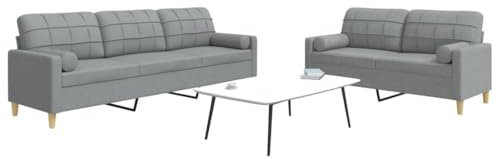 Somanki 2-TLG. Sofagarnitur mit Dekokissen Hellgrau Stoff, Loungesofa, Sofas & Couches, Relaxsofa, Couch für Wohnzimmer - 3278335