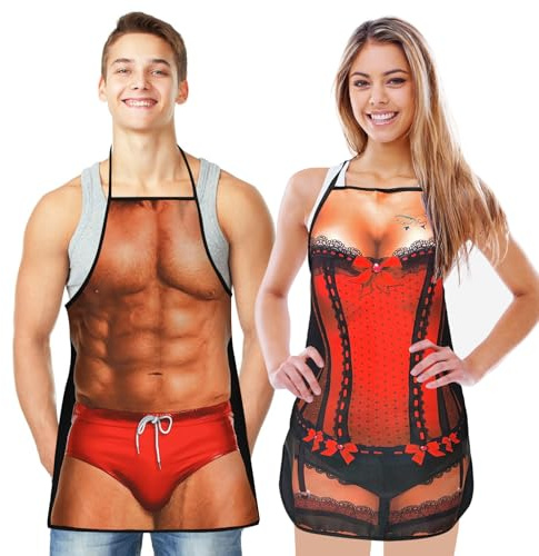 Cosysparks Grembiule Cucina Divertente,2 Pack Grembiuli di Novità Grembiuli da Cucina Impermeabili Grembiuli Sexy Grembiuli da Cucina Divertente Grembiule da Cucina Abbinamento Grembiuli