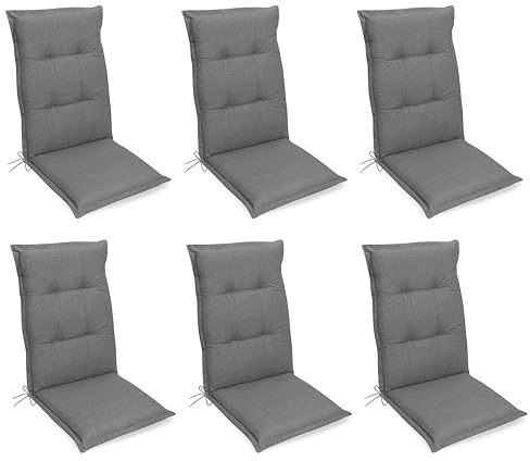 Gardissimo 6er Set Premium Hochlehner Grau, 120 x 50 x 8 cm | Gartenstuhlauflagen, UV-Lichtecht, Schaum-/Vliesfüllung, Polsterauflagen