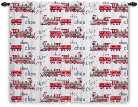 ggaimwf 107x160cm Cortina con Bolsillo para Barra de Tren Dibujos Animados Vías férreas Tren Pliegues lápiz Privacidad Cortinas Ventanas para Niños Dormitorio Sala Estar Juegos,2 Panels
