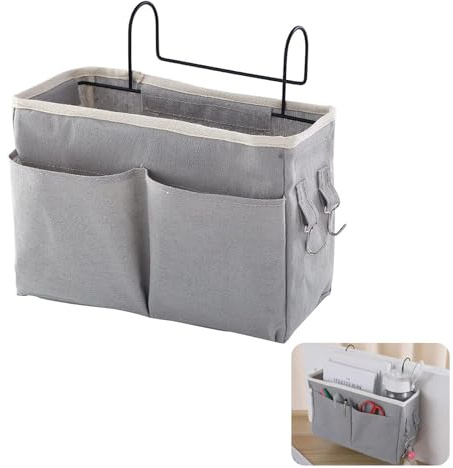 SJDOFU Bedside Hanging Storage, Bedside Storage Pocket, Bedside Hanging Storage Bag with Hooks for Dormitory School Bunk Bed (Grey)