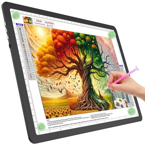 TOHETO Tableau lumineux A4 pour peinture diamant, bloc lumineux magnétique super lumineux avec boutons latéraux, boîte lumineuse pour traçage et dessin, table lumineuse filaire pour croquis, animation