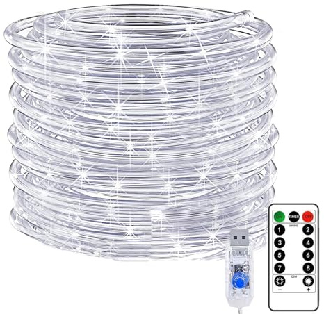 KINGCOO Rope String Lights USB Powered, Waterproof 20M 200LED Copper Wire Tube Pipe Fairy Lights with Remote Timer for Outdoor Indoor Garden Wedding Christmas Party Camping Tent Decoration(White)