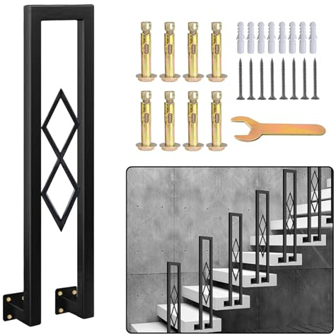 YUJEYHD Corrimano Forma di U Interne, Corrimano per Scale Ringhiera Decorativa A Rombi Corrimano Metallico A Montaggio Laterale per Corridoi, Ville, Balconi, Esterni(Size:110cm,Color:Black)