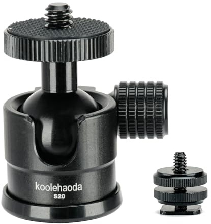 Koolehaoda Mini-Kugelkopf-Stativkopf mit Kaltschuh-Halterung, 360°-Panorama-Kugelkopfhalterung aus Aluminiumlegierung mit 6,35 mm Schraube für Kamerastative, Einbeinstative, Camcorder, Lichtmikrofon