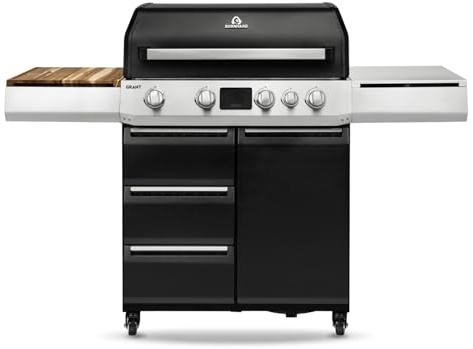 BURNHARD® Gasgrill 4-Brenner BBQ mit Infrarot-Heckbrenner & Seitenkochfeld | Edelstahl-Roste, Modularer Grill mit LED-Display & EasyClean, 20,5 kW, GRANT Upgrade