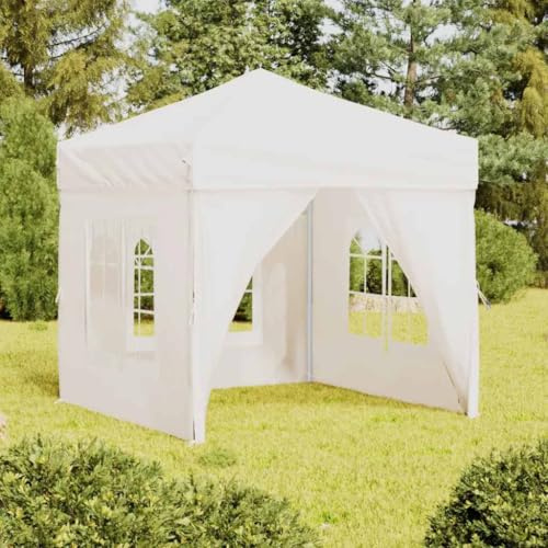 QJBSAVVA Tente de réception pliable 2 x 2 m blanc avec parois latérales 210D Oxford Serre pavillon protection UV Tonnelle pliable stable pour jardin, barbecue, camping