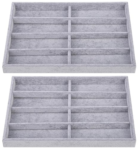 YOFAPA 2er-Set Brillen-Organizer mit 8 Fächern, Samt-Etui für Sonnenbrillen, stapelbare multifunktionale Aufbewahrungsbox für Sonnenbrillen, Uhren und Schmuck (Grau)