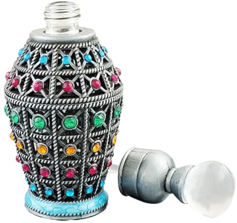 Veemoon Frasco de Perfume Vacío Vintage de Vidrio de 12 Ml Recargable y Ligero Frasco Pequeño Decorativo para Viaje y Aceites Esenciales Botella Reutilizable Estilo Árabe