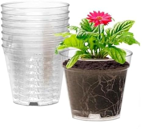 Opatiny Lot de 8 pots de pépinière transparents de 10,2 cm avec trous de drainage pour croissance des plantes, orchidées, cactus et plantes succulentes