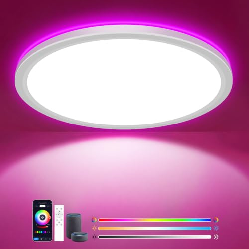 zemty LED Deckenleuchte Dimmbar mit Alexa, APP-Steuerung, Fernbedienung | 24W 3200LM 30CM Deckenlampe RGB Farbwechsel, 3000K-6500K Badezimmer Lampe Decke für Kinderzimmer Schlafzimmer Jugendzimmer