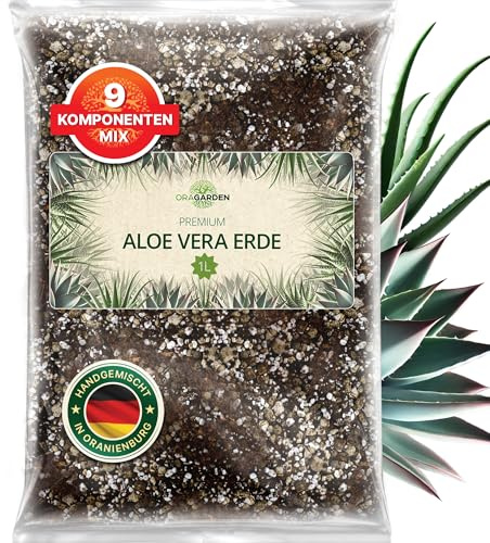 ORAGARDEN Aloe Vera Erde für Zimmerpflanzen und Garten - 1L Aloe Vera Substrat für Pflanzen, Palmen, Blumen Grünpflanzen - 9 Komponenten Grünpflanzenerde