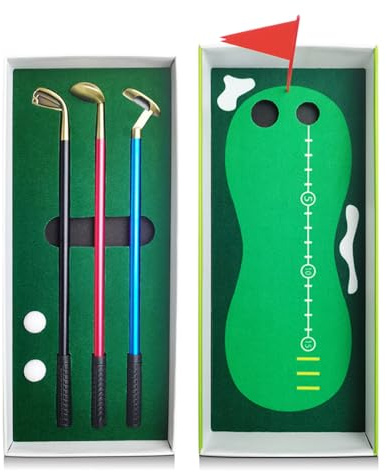 Golfschläger Kugelschreiber Set,Lustige Und Neuartige Schreibtischaccessoires - Miniatur Schreibtisch Golf Putting Green Spiel - Für Geburtstag Homeoffice Schule Golfer Vater Freund Ehemann Sportliebh