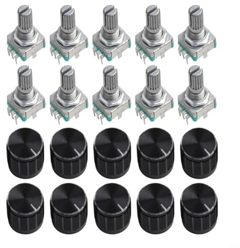 Yhenlovtt EC11 Drehgeber Schalter - 360-Grad-Digitales Potentiometer mit integriertem Druckknopf, 5-polige Schnittstelle, hochauflösender Metallgeber für Elektronik (Pflaumengriff, 20 mm)