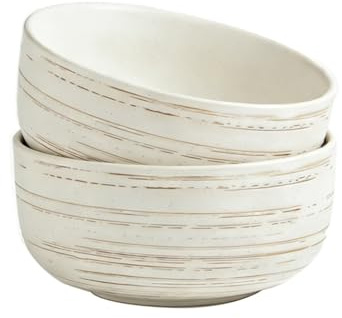 Juego De 2 Cuencos For Cereales, Ensaladera Grande De Cerámica Blanca De 1000ml Con Acabado Cepillado, Cuenco De Desayuno For Sopa, Pasta, Ensalada Y Fruta(White)