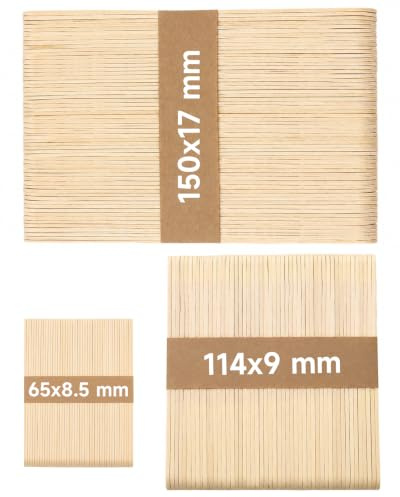 OWLKELA Holzstäbchen, 65mm+114mm+150mm, 300 Stück | Eisstiele Holz, Holzstiele, Bastelstäbchen Holz, Holzspachtel, DIY Handwerk, für Schule, Familie, Party