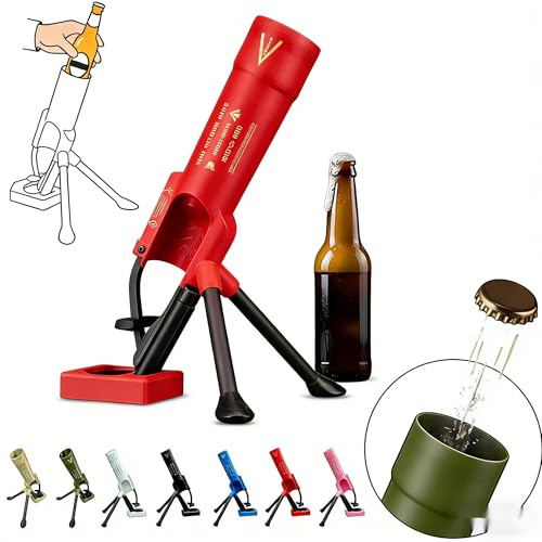 Ölflasköppnare i morteldesign, automatisk kronkorksutstötning med tryckmekanism, ölflaska Mortar Bottle Opener rolig, rolig ölmortar handsfree flasköppnare (röd, 1 styck)