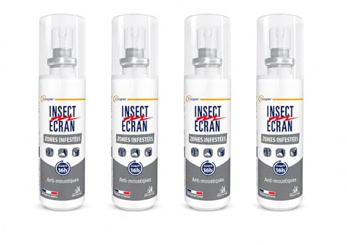 Insect Ecran Zones Infestées – Lot de 4 Sprays Anti-Moustiques Répulsif – Protection Jusqu'à 16h – Zones Tropicales et Tempérées