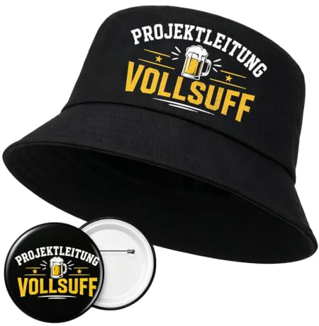 Malle Accessoires Set, Schwarz Fischerhut Lustig Projektleitung Vollsuff Mit Anstecker, Festival Outfit Damen Herren Malle Hut Für Ballermann Urlaub Mallorca Party Outfit, Festival Für Strand Urlaub