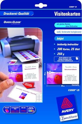 Avery Zweckform Visitenkarten Premium 85x54mm 240g/qm Inkjet glänzend/matt VE=200 Stück