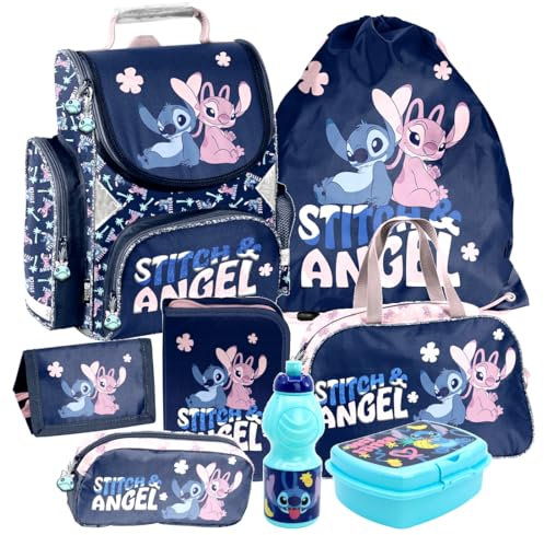 Stitch und Angel 8 Teile Set Schulranzen Ranzen Federmappe Tasche Tornister Sporttasche mit Sticker-von-Kids4shop