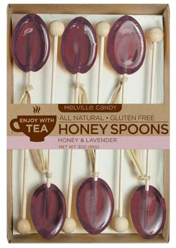 Melville Candy Honey Spoon Gift Set – Spoons & Lollipops on Wooden Ball Sticks – Gluten-Free, Made in USA Stirrers for Tea, Coffee, & Hot Beverages - Individually Wrapped (6-count, Lavender)