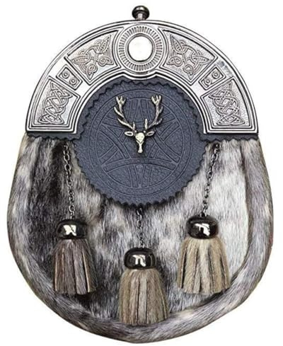 House of Highland 77 Scottish Kilt Sporrans Badge Style Stag Head Antique Finish/Mens Kilt Sporran, L,Beige