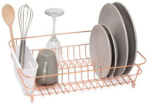 simplywire - Dish Drainer - Anti Rust Drying Rack – White Cutlery Basket - Copper Chrome Plated steel