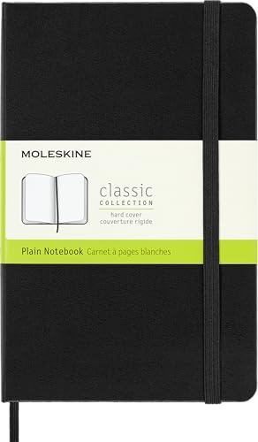 Moleskine Classic Plain Paper Notebook, Hard Cover and Elastic Closure Journal, Color Black, Size Medium 11.5 x 18 cm, 208 Pages