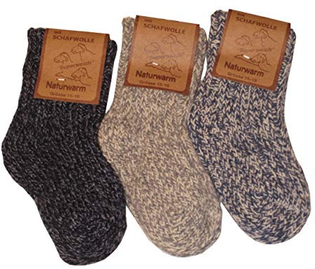 Wowerat Nowegersöckchen 3er Pack Wollsocken Baby Kinder (23-26, grautöne)