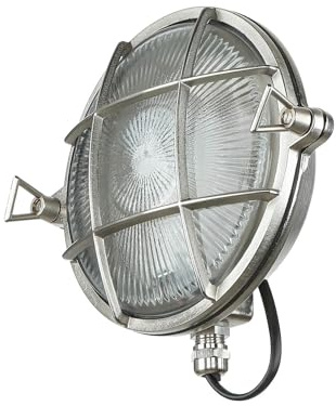 Licht-Erlebnisse Wandleuchte Außen Messing Glas in Nickel matt IP64 Garten T:7 cm E27 Maritim Riffel Schiffslampe Außenwandlampe Balkon SKIATHOS