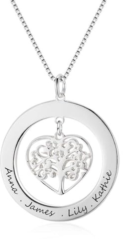 Grand Made Pendentif avec nom personnalisé Collier avec Pendentif Arbre de Vie avec Cadeau gravé pour Grand-mère ou Femme
