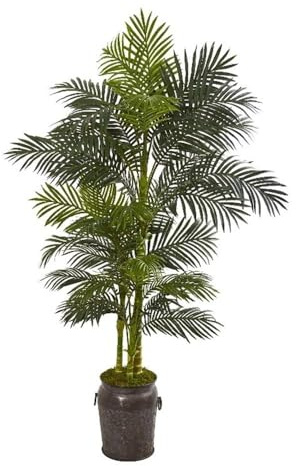 Nearly Natural 7ft. Golden Cane Artificial Palm Tree in Decorative Planter