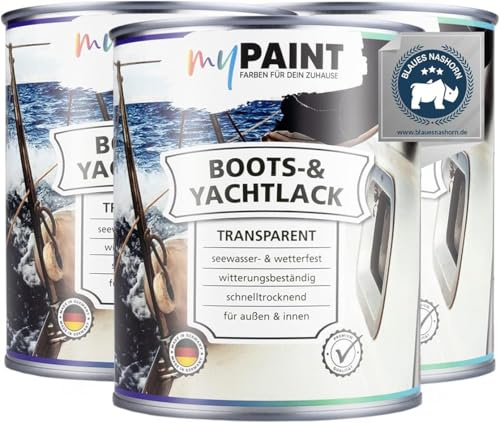 MyPaint Vernis Marin Incolore 3 x 750 ml - Clair - Vernis Bois Extérieur Imperméable | Vernis Marin Brillant | Protection Durable Contre l’Eau & UV pour Bateaux, Fenêtres, Meubles & Jardin