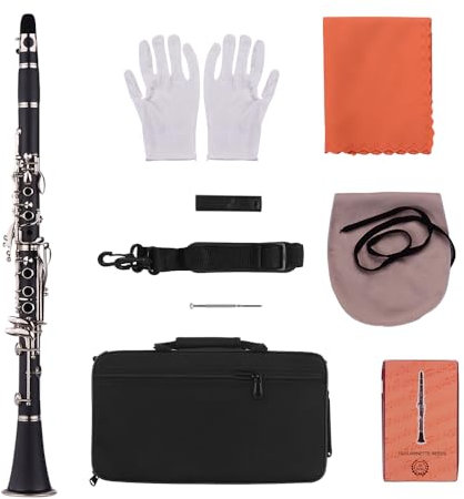 summina Klarinette ABS 17 Schlüssel bB flache Sopran Binocular Klarinette mit Reinigungs Tuch Handschuhe 10 Blätter für Schraubendreher Reed Case Holzblasinstrument
