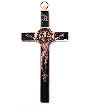 CENPEK Krucifix Jesus Kristus kors statyett för bil hem kapell dekor – antik röd koppar