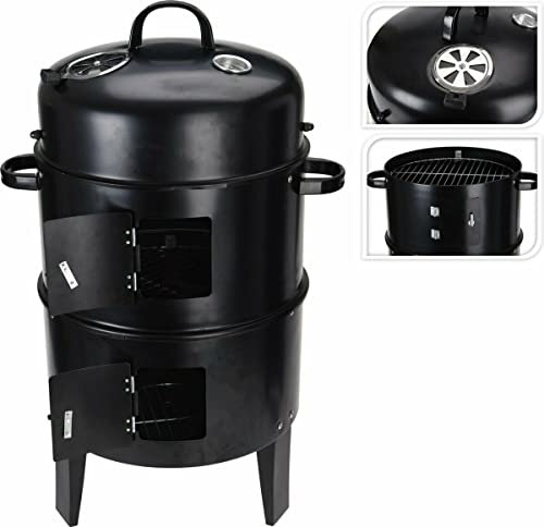 REPLOOD Barbecue a Legna e Carbonella BBQ Affumicatore con Indicatore di Calore h78cm Smoker 3 in 1