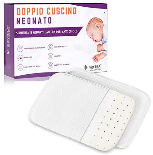 GOYSILA 2 Babykissen, Memory-Schaum, 30 x 20 cm, 100 % Baumwolle, Anti-Milben, hypoallergen, atmungsaktiv, Öko-Tex®, maschinenwaschbar, kompatibel mit Chicco Next2Me