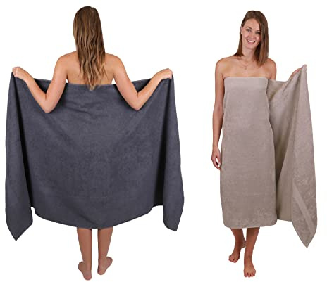 Betz 2 Stück Badetücher groß XXL Größe 100 x 200 cm Badetuch Saunatuch Palermo 100% Baumwolle Farbe anthrazit - Stone