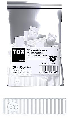 TOX Window Distance Cales de vitrage, cales d'espacement en plastique, charge admissible jusqu'à 3 tonnes, polypropylène, 24 x 100 x 1 mm, 1 sachet, 50 pièces, 065600100