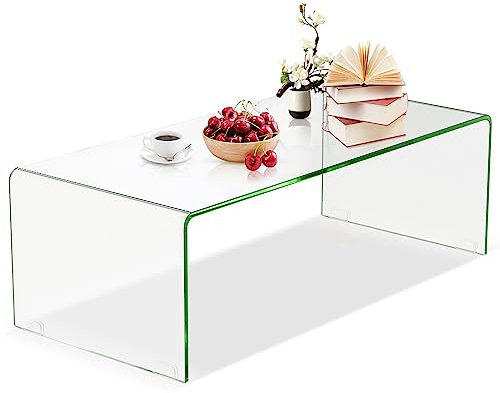 GIANTEX Couchtisch Transparent aus gehärtetem Glas, Glastisch Wohnzimmer Modern, Beistelltisch U-förmig für Wohnzimmer, Coffee Table Wohnzimmertisch Kaffeetisch bis 30 kg Belastbar, 108 x 50 x 35 cm