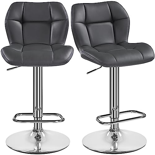 Yaheetech Barhocker 2X Höhenverstellbar Barstühle mit PU-Bezug Dunkelgrau | 360°Drehbar Küchenstühle, mit Rückenlehne und Fußstütze, Sitzhöhe 62,5 cm - 84,5 cm, für die Küche