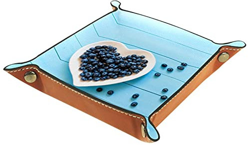 suojapuku blaue Beeren und Holz Ledertablett,Leder Tablett Taschenleerer Tablett für Aufbewahrungsschlüssel-Münzen-Schmuckuhr