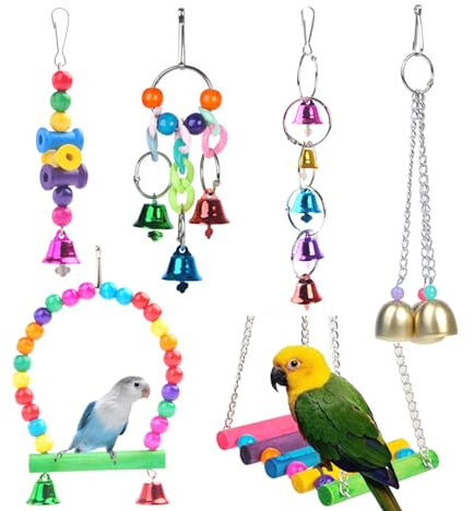 QeeHeng 6 Jouets pour Perroquets, Support, Balançoire et Carillon Jouets et Accessoires pour Perroquets, Cockatiels, Moineaux, Canaris, Hirondelles