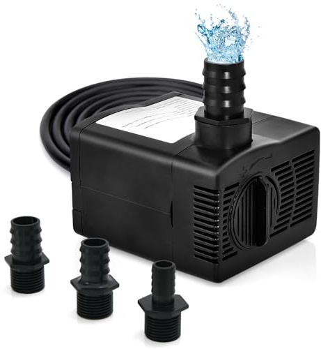 COSTWAY Submersible Water Pump, Adjustable Quiet Fountain Pump with Dry Burning Protection, 2.2m/2.5m High Lift, 3 Nozzles & 4 Suction Cups, Aquarium Pump for Fish Tank Pond Hydroponics (1450L/H, 30W)