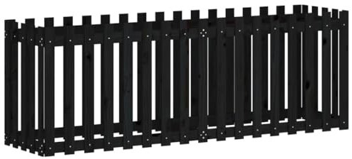 vidaXL Hochbeet, Pflanzkasten mit Lattenzaun-Design, Frühbeet Pflanzbeet für Garten Terrasse, Gemüsebeet Blumenkasten, Schwarz 200x50x70 cm Massivholz Kiefer