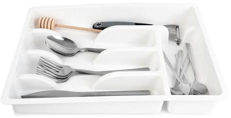 KADAX Insert de tiroir pour couverts, système de rangement robuste, séparateur fonctionnel, bac à couverts (blanc)